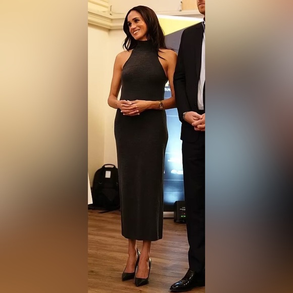 NWT TOTÊME Ribbed Neck Dark Gray Wool Midi Dress Size XS - Picture 3 of 13